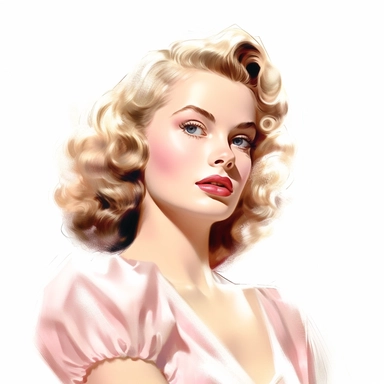 beautiful stunning pretty vintage old hollywood cinema girl, classic musical films, paint art style, clipart, white background, superrealistic, one of a kind
