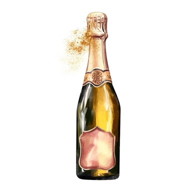 create a hand drawn watercolor clipart of a champagne bottle, white background, 4k