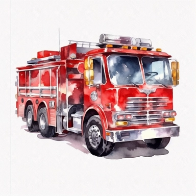 Fire Truck Watercolor isolated watercolor Clipart, watercolor illustrations, white background for removing background