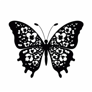 A black and white silhouette of a butterfly.