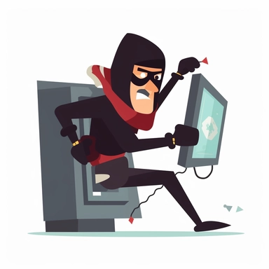 clipart of a thief climbing out of a PC monitor