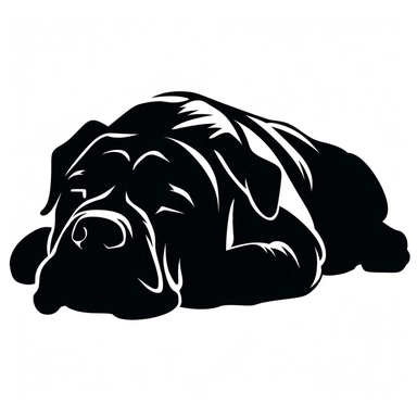 simple monochrome outline of a sleeping Cane Corso dog, cute, clipart