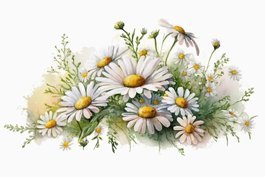 watercolor daisy flowers head bouquet, isolated, white background, clipart