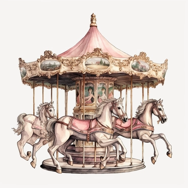 cartoon style horse carousel minimalistic, pink pastel colors, watercolor, clipart, single clipart, high resolution, very detailed, 8k