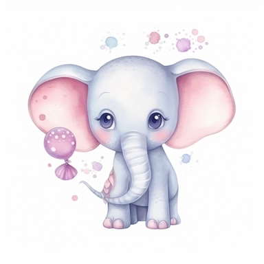 watercolor adorable kawaii elephant character kawaii, isolated, kawaii,digital art,detailed, concept,art,8k,hd,on white background,clipart