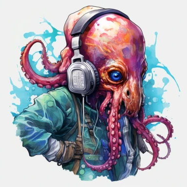 cyberpunk octopus, watercolor clipart, cyberpunk style