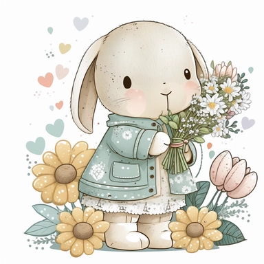 super cute bunny with flowers and new years clothes 1 clipart