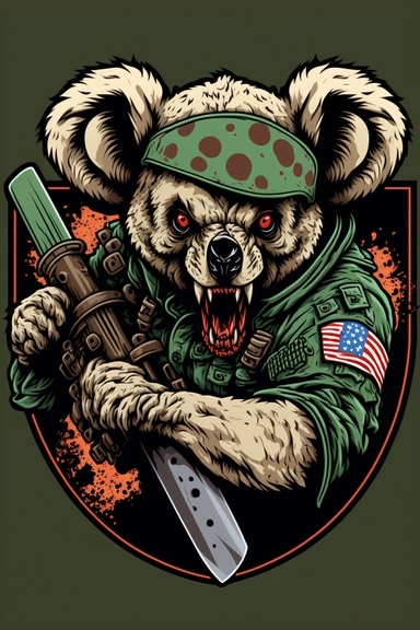 logo design, military shoulder sleeve insignia, clip art, koala angry zombie ripping the head off of a koala bear