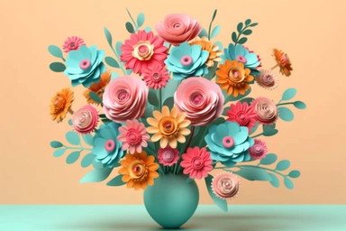 3d render, craft paper flowers, round floral bouquet, botanical arrangement, bright candy colors, nature clip art isolated on sky blue background vector art illustration
