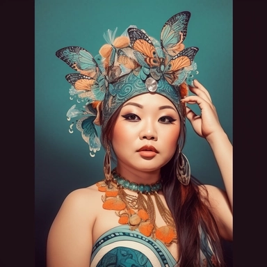 Fantasy Colorful Beautiful Asian Girl Flower And Butterfly Sublimation Clipart, Cartoon, hyper realistic, intricate detail, illustration style, high solution, on the white background