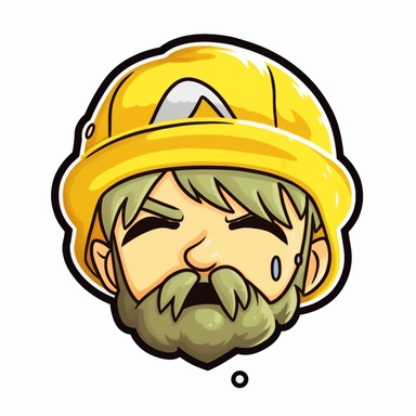 Male, Crying Face, intense sadness, grief, heartbreak, crying, tears, flowing tears, yellow hair, yellow eyes, yellow short mustache, yellow short beard, yellow hard hat, cartoon realism, chibi style, snow, clip art, in discord sticker style, in comics style, cell shading, kawaii, sticker, white background, die cut