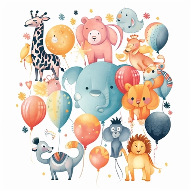 animal balloon clipart, islolated on white background