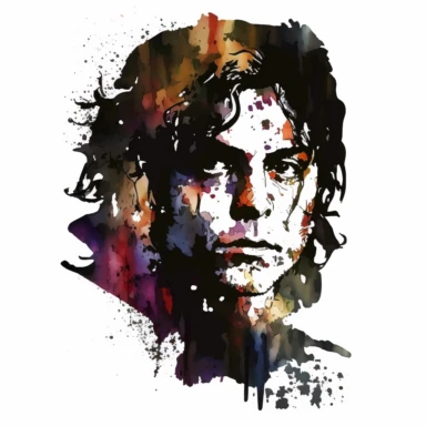 MICHAEL JACKSON Portrait, in watercolor style clipart, darker tones, high contrast, white background