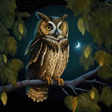 A wise owl perches on a branch, observing the nighttime forest with its piercing gaze clipart