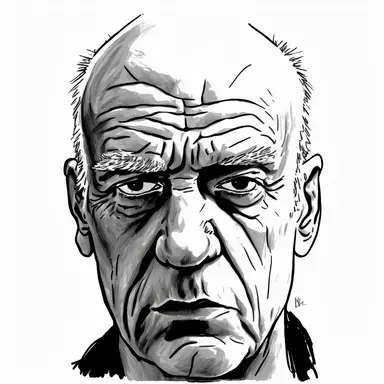 a black and white drawing of a man's face, a character portrait, by Georg Baselitz, behance, from better call saul, christopher lloyd as belial, kevin o'leary, clipart icon, mike tyson, npc talking, face shown, sneering, magneto, man standing, inks