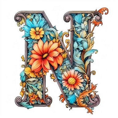 Pastel Vintage Flower Alphabet  M  Watercolor and ink Clipart, Cartoon, anime, hyper-realistic, high contrast, intricate detail, illustration style, high solution on the white background, M M M M M M M M M