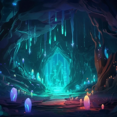 Mysterious cave with magical glowing crystals, shimmering underground lakes, and strange creatures, cute pixar style background, animated pixar style background, cute, maxim quality, high-quality drawing, clipart, full illustration, 4k, sharp focus, smooth, concept art, fairy tales, Octane rendering, 3d