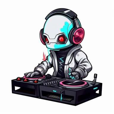 adorable simple cyberpunk Dj clipart, white background, adobe illustrator vector