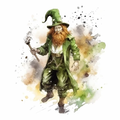 Magical style Leprechaun from Kelt mythology with watercolor effect,Wild scene,Suitable for digital clipart,White background,Full body