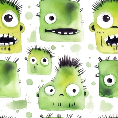 Seamless, Watercolor, Halloween Frankenstein 1 clipart, white background,