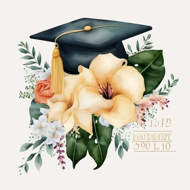 Graduation Cap Watercolor College High School Graduation Clipart Flowers Wreath Graduate PNG Gift Art Graduation Commercial Use Illustration