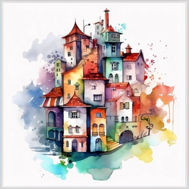clip art watercolor, Future city, home, Full HD watercolor design, intricate details, colorful design, white background, smooth design, 8k