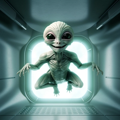 Clipart, An alien creature floating in a zero-gravity environment., hyperrealistic, hyper high definition
