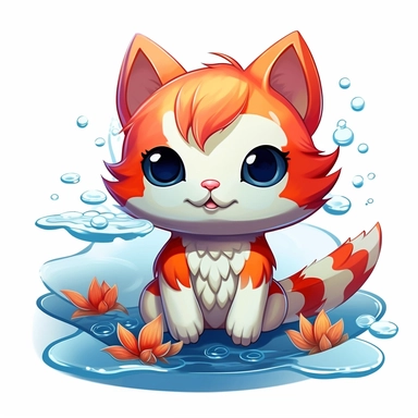 cute chibi cartoon cat dressed as a koi fish, no background, clipart