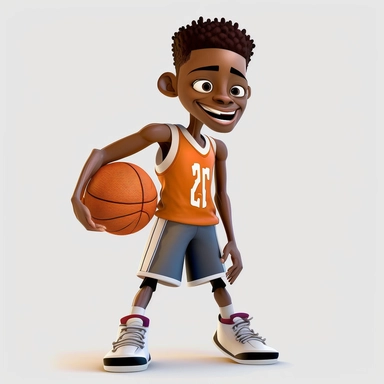 Basketball clipart. Sport graphics, boy Basketball player characters, 8k polished, smiling, white background, 3d rendered by pixar