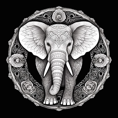elephant side view mandala style, head only, outline, coloring book, simplicity, illustration mandala clipart