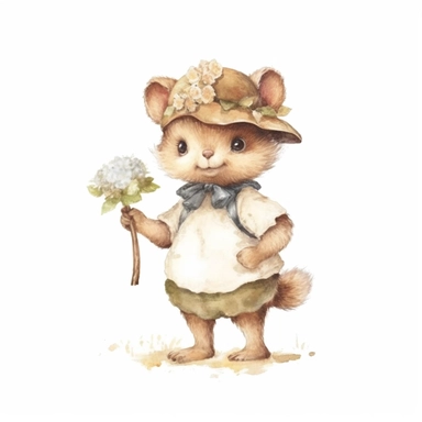 a Cute Happy Baby Hedgehog in the style of Watercolor Kate Greenaway Clipart, White Background