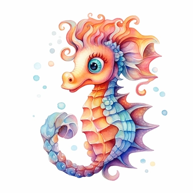 Cute Beautiful Fantasy colorful Baby seahorse Watercolor clipart,Cartoon, hyper realistic, intricate detail, illustration style,high solution,on the white background