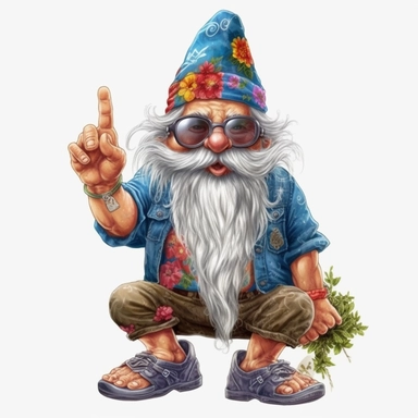 watercolor Hippie Gnome With Peace Sign Gnomes, PNG Clipart, Illustration clipart, 4K, extremely detailed Sublimation Clipart,Cartoon,hyper realistic, intricate detail, illustration style,high solution,on the white background