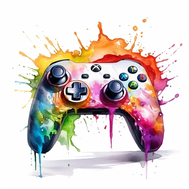 Melting,Gaming,Controller,Watercolor,clipart,hyper realistic,color splash,vibrant colors,white background