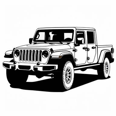 Jeep Gladiator SVG, Clipart Vector Clip Art Graphics, Metal Art Cut Ready, all colors are black and white, transparent background, the hood of the car facing towards me