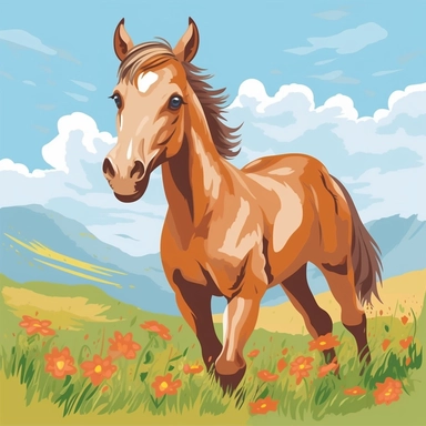 Cartoon horse Field Oil Painting Clip Art