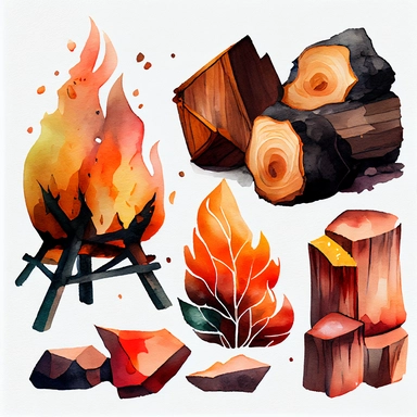 burning firewood Watercolor Clipart, details