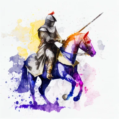 knight on a horse, watercolor clipart, transparent background, no text or logos or watermark