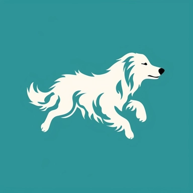 logo style, clipart of a dog, made of water, turquoise color, running, side view, no background, simple flat details, no text
