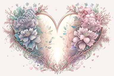 symmetrical two halves of the heart,pastel colors,light pink,flowers and lights around, white background,clipart