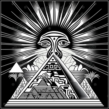 Sun, combine Mexican and Egyptian pyramides, 5b887445-1ac4-44a1-97ca-12fa2278b91f , Contour Drawing, surreal fantasy abstract drawing, texture. 2D, symmetric, in the style of line art coloring page, black and white, vector drawing style, clipart, white background