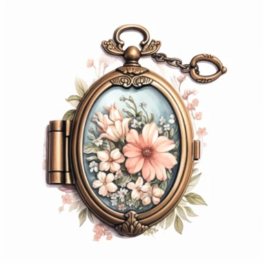 cottagecore clipart. a vintage locket on a white background. cottagecore, feminine, frilly