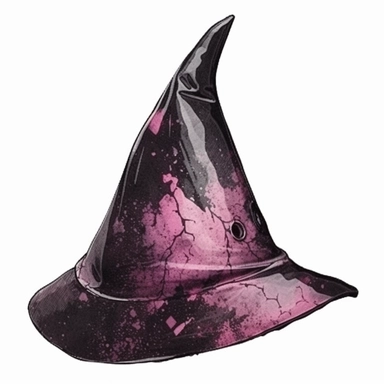 Vintage Halloween witch hat, dark pink and black color, watercolor, clipart, illustration, white background