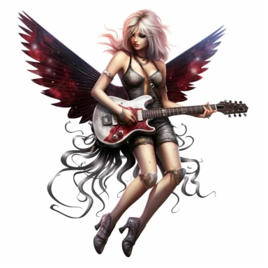 a beautiful fairy dressed as a rock n roll rock star, big wings, clipart, full body image, hyper realistic,