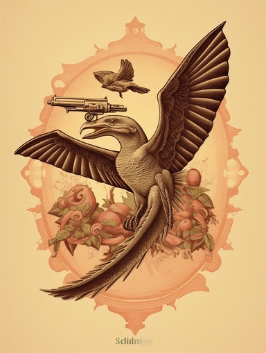 vintage illustration pteradactyl with guns clipart