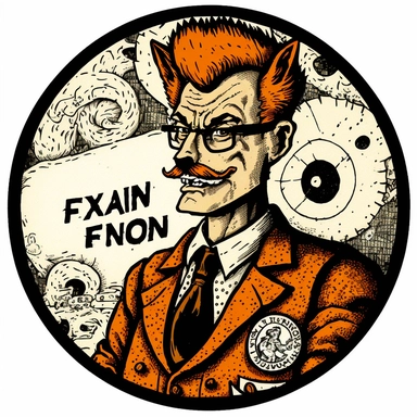 fox teacher, Basil Wolverton, Dungeons & Dragons, handpainted punk zine fashion poster, clipart illustration, circle white background, circle border