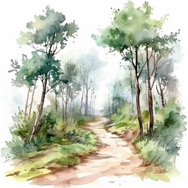 coastal Forest Trail ClipArt watercolour Clipart white background