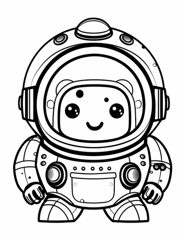 Delightful Diving Helmet - Encounter a kawaii diving helmet, its eyes twinkling with excitement for an underwater adventure. For Simple Coloring page,line art, thick lines, black and white,clipart, illustration, on white background,Detailed,Details