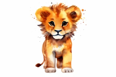 cute Lion character front facing on isolated background,Animal Sublimation Clipart,no splash watercolor,white background, ultra detailed clipart, cut out image, colorful watercolor realistic, cartoon style, ultra HD, sharp and clean art