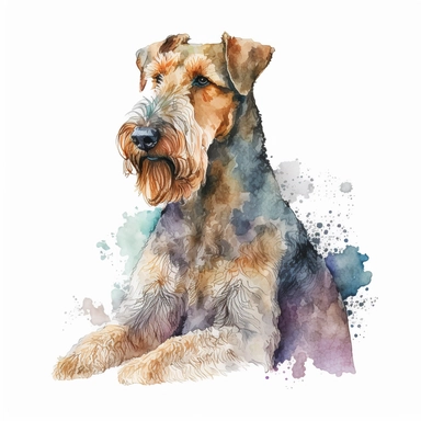 Generate a watercolor-style image of a Airedale Terrier dog Clipart with natural watercolors on a white background